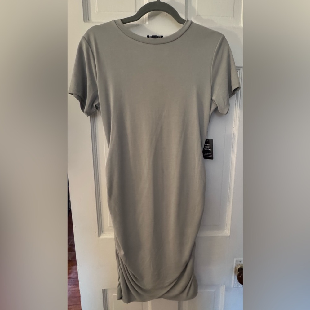 Express Soft Gray/Light Sage Green Crew Neck T Shirt Dress
